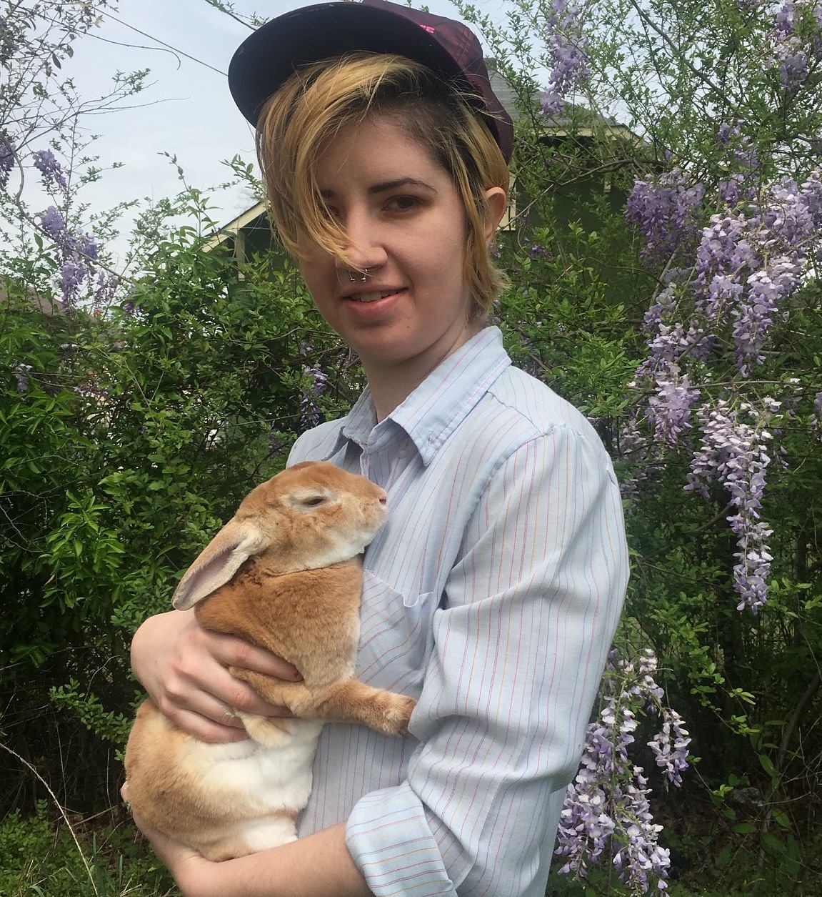 Picture of me, holding a rabbit